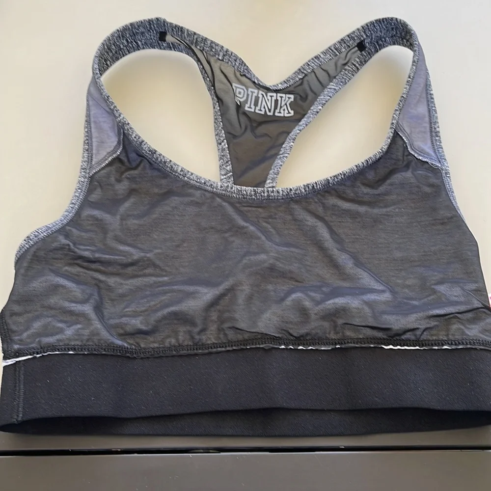 PINK by VS size S sports bra, racer back, gray and black, barely used, E… - Picture 5 of 5